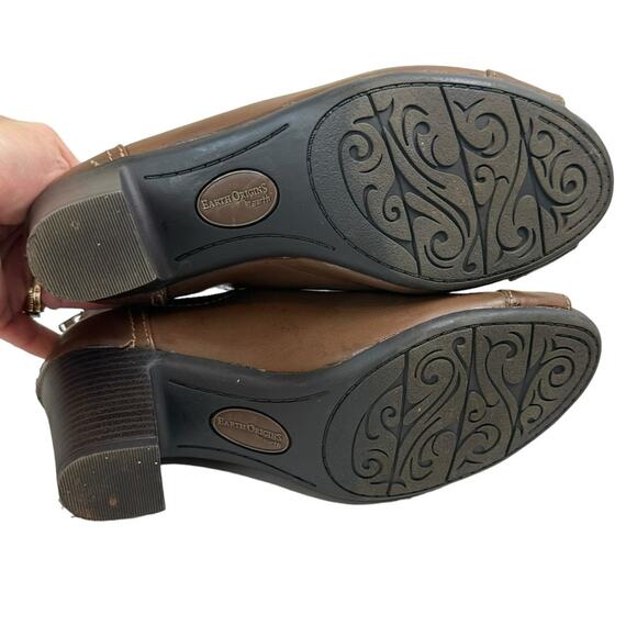 Earth Origins Sawyer Leather Peep Open Toe Heeled Bootie Brown Size 8.5 - Picture 10 of 11